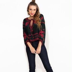 Farm Rio Brazil Black Roses Blouse